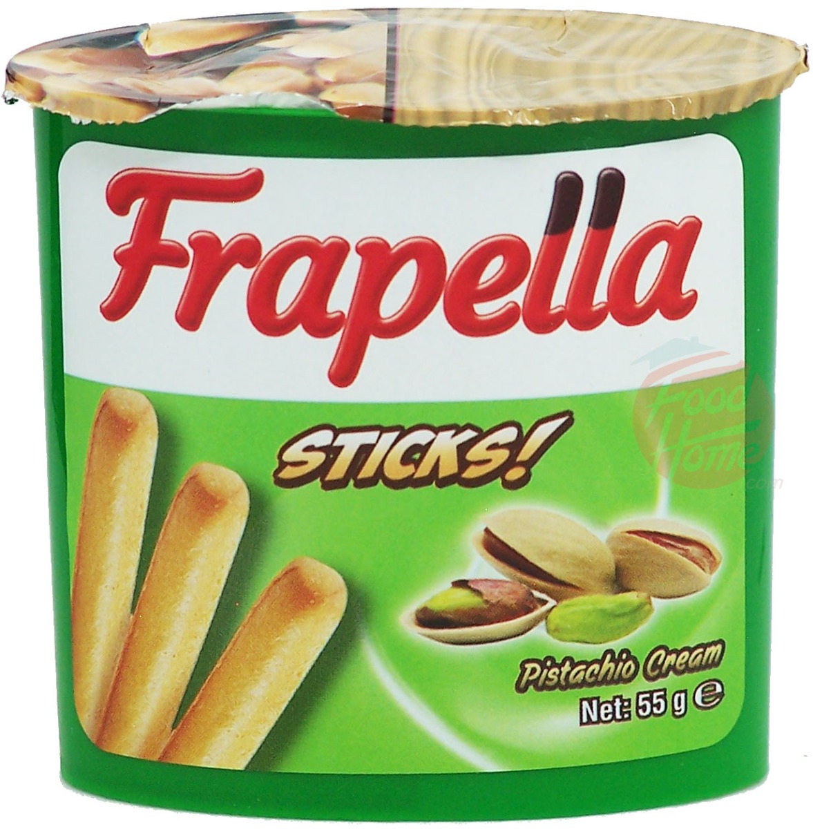 Frapella Sticks! bread sticks with pistachio cream, 55-gram shaped plastic (case of 24)