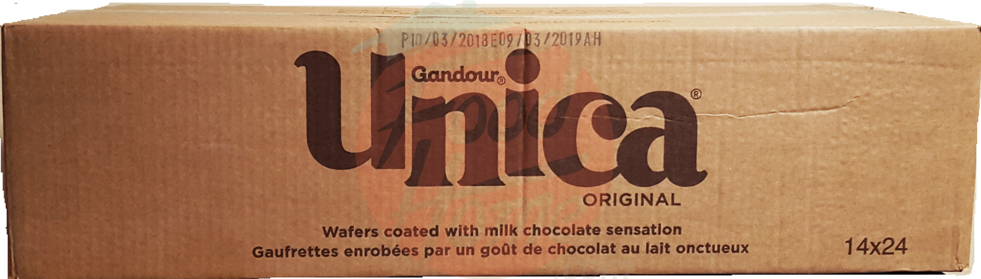 Unica Gandour wafers coated with milk chocolate bar 14-cases, 24-bars/case 24g Wrapper